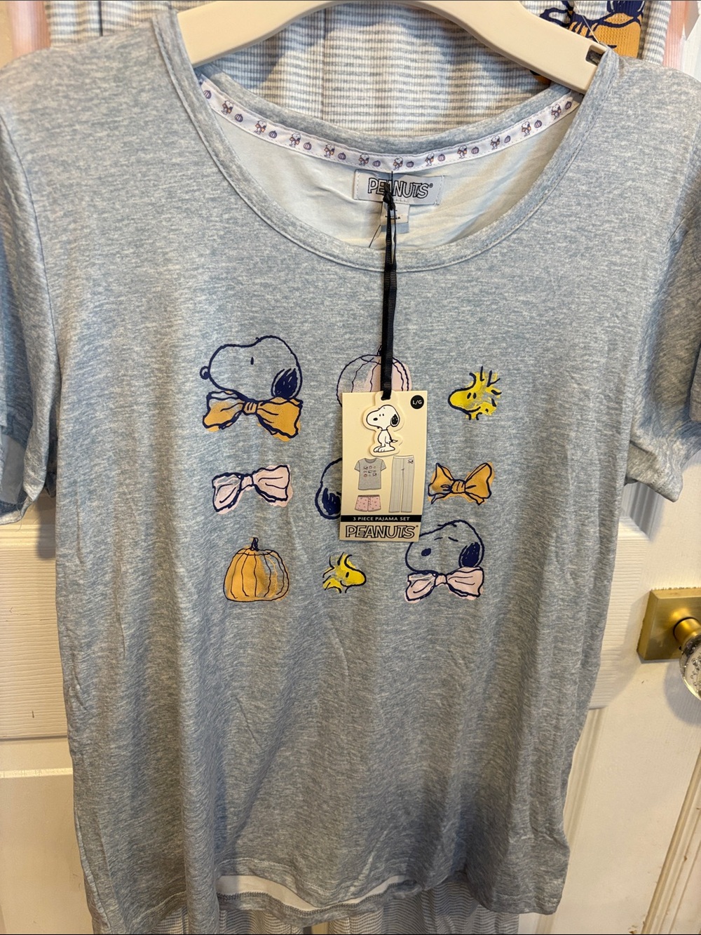 BNWT PEANUTS SNOOPY Halloween Pumpkin Fall Pajama Set 3 Piece Women's Size Large - Picture 3 of 12